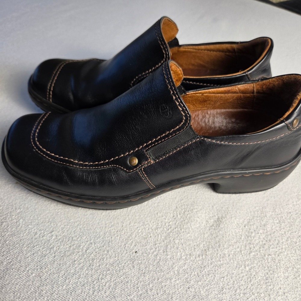 Josef Seibel Black Leather Slip On Clogs Loafers Square Toe EU 39 US 8-8.5